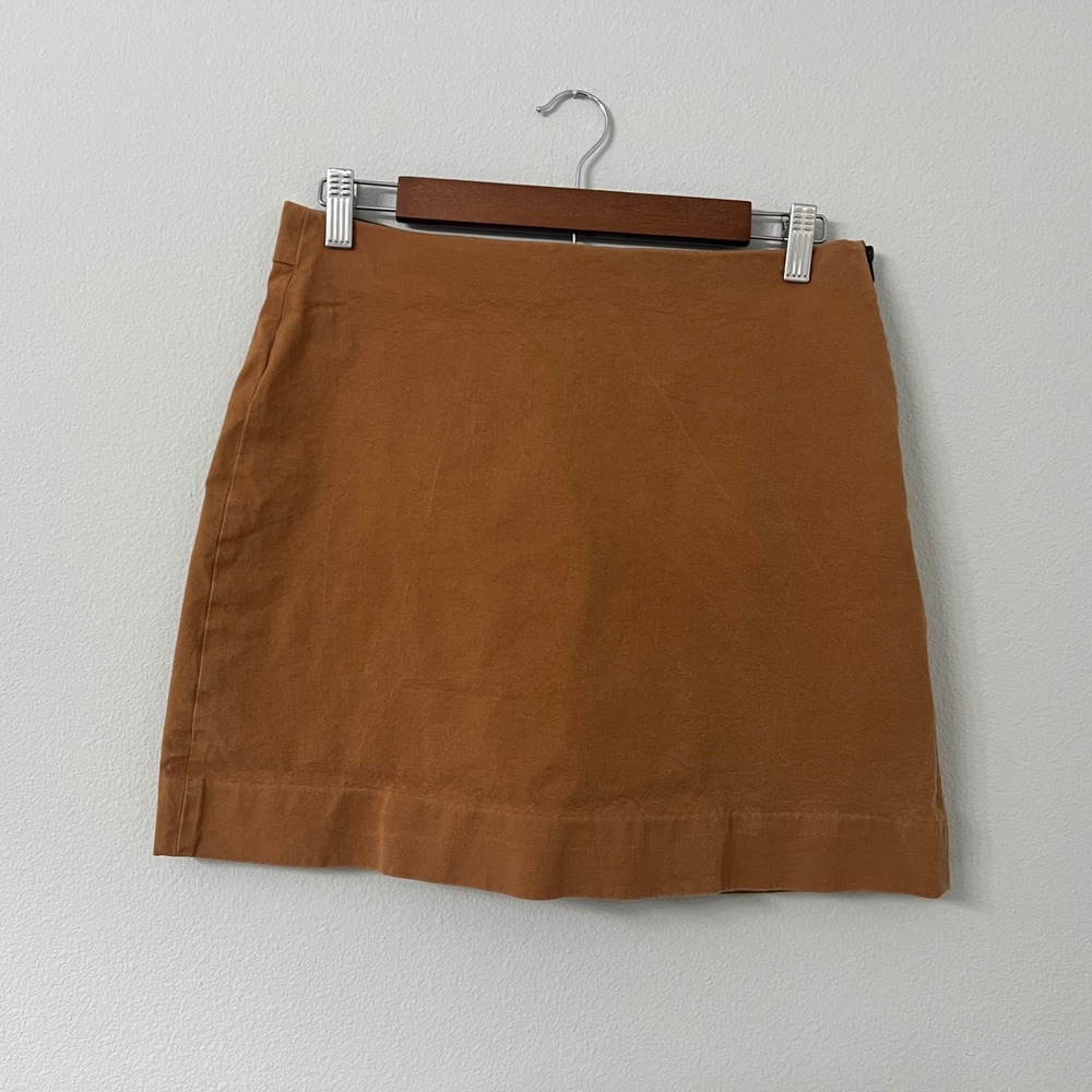 Everlane Womens 10 Brown Cotton Stretch A Line Mini Skirt Side Zip